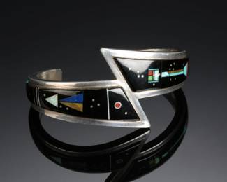 Zuni Space Multi-Stone Inlay Lightning Cuff Inlay Bracelet SZ: 6 Native American Jewelry