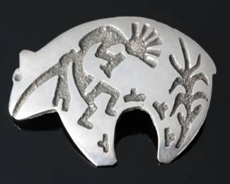 Hopi Sterling Silver Overlay Bear Pendant Native American Jewelry