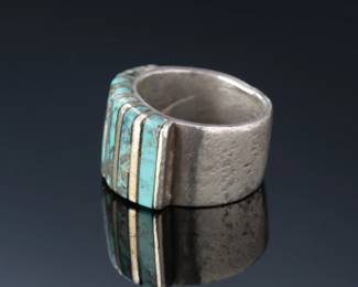 Silver & Turquoise Inlay Modern Ring SZ: 6.5