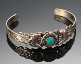 Harvey Era Sterling Plated Copper & Turquoise Cuff Bracelet SZ: 6.5 Native American Jewelry
