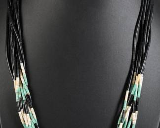 Santo Domingo Heishi Bead 8-Strand Necklace Turquoise, Jet & Shell Native American Jewelry
