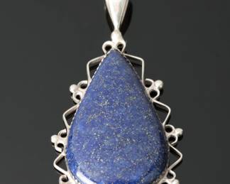 Native American Sterling Silver Lapis Lazuli Teardrop Pendant Signed