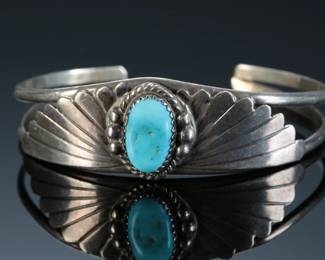Vintage Navajo Silver & Turquoise Cuff Bracelet Native American Jewelry