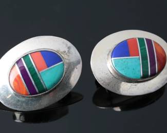 Zuni Sensa Eustace Multi-Stone Inlay Earrings Native American Jewelry