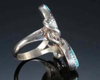 Native American Silver & Double Turquoise Ring SZ: 8.5