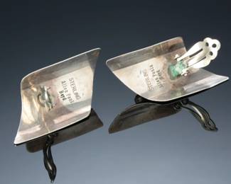 Navajo Allen & Paula Boyd Sterling Silver & Onyx Clip-On Earrings Native American Jewelry