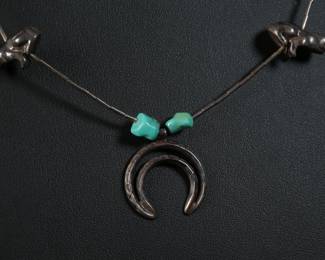 Vintage Navajo Liquid Silver Fetish Naja Necklace with turquoise Native American Jewelry