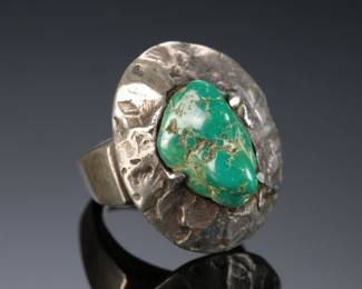 Vintage Navajo Silver & Turquoise Rustic Ring Native American Jewelry