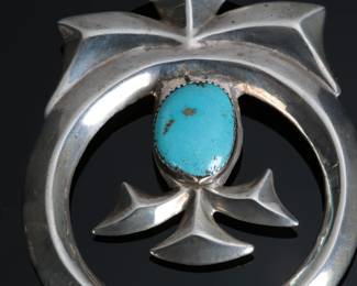 Navajo Sandcast Silver & Sleeping Beauty Turquoise Naja Pendant Brooch Pin Native American Jewelry