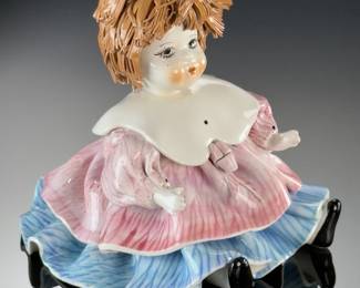 Signed LINO ZAMPIVA Ceramic Spaghetti Doll Figurine Brown Hair Vintage Italian