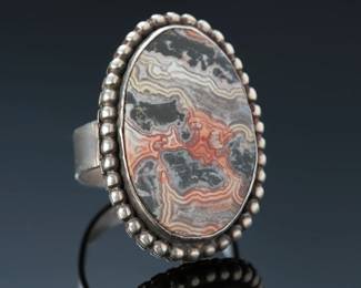 Navajo SIlver & Crazy Lace Agate Ring SZ: 7.5 Native American Jewelry