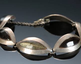 Vintage Mexican Sterling Silver & Obsidian Bracelet TAXCO BETO