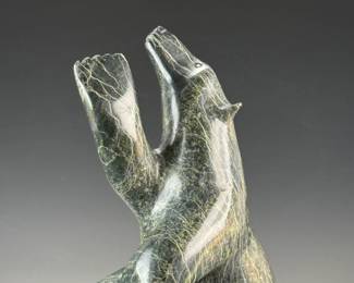 Noo Atsiaq Inuit Carved Walking Bear Sculpture Serpentine Stone Figure Signed