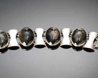 Vintage Mexican Sterling Silver Dichroic Glass Aztec Face Bracelet Mexico