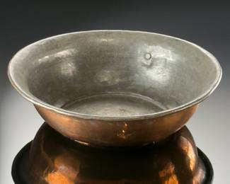 Vintage Hammered Copper Tinned Bowl Persian Decorative