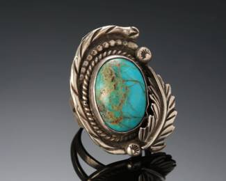 Vintage Navajo Silver & Turquoise Ring Signed SZ: 8.25 Native American Jewelry