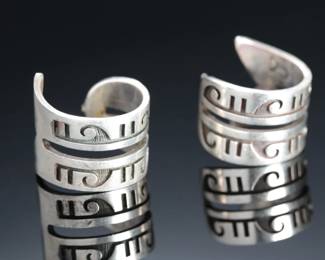 AS-IS Hopi Silver Overlay Earrings Native American Jewelry Signed