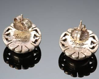 Navajo Fernando Benally Sterling Silver & Pink Rhodonite Earrings Native American Jewelry