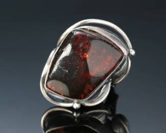 Vintage Sterling Silver & Baltic Amber RIng SZ: 6.75