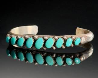 Vintage Navajo Silver & Turquoise Cuff Bracelet Native American Jewelry