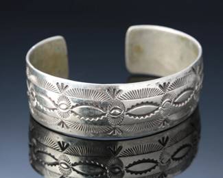 Navajo Richard Begay Sterling Silver Cuff Bracelet Hand Stamped SZ: 6.5 Native American Jewelry