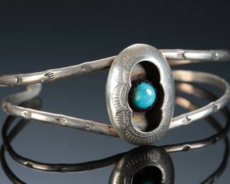 Vintage Navajo & Turquoise Shadowbox Cuff Bracelet Native American Jewelry