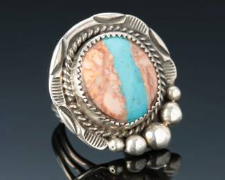 Large Kay Johnson Signed Sterling Gem Quality Ribbon Turquoise Ring Size 8.25
