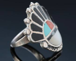 Zuni Multi Stone Inlay Kachina Face Ring SZ: 6 Native American Jewelry