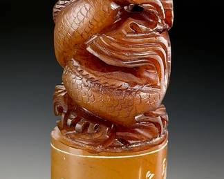 Hand Carved Chinese Red Soapstone Dragon Chop
