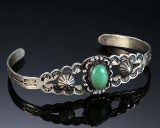 Fred Harvey Era Hand Stamped Cuff Bracelet SZ: 6 Native American Jewelry