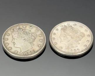 Lot of 2 1883 Liberty Head V Nickel No Cents Coin