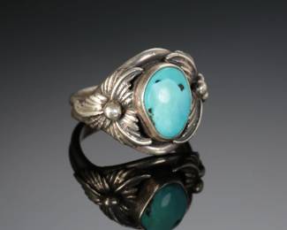 Vintage Navajo Sterling Silver & Turquoise Ring Signed Native American Jewelry