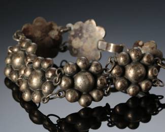 Vintage Mexico Silver Puffy Flower Panel Bracelet