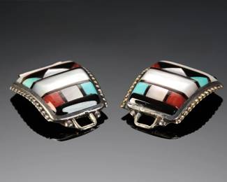 HE CELLICION Zuni Multi-Stone Inlay Watch Tips Native American Jewelry