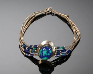 Native American Liquid Sterling Silver Azurite Malachite Multi-Strand Bracelet