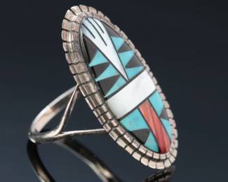 Zuni Multi Stone Inlay Ring SZ: 8 Native American Jewelry