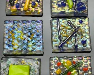 Lot of 8 2x2” Studio Art Fused Glass Tiles/Panels