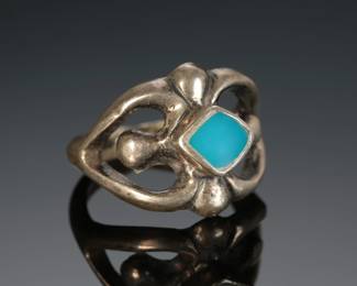 Vintage Navajo Sandcast Silver & turquoise RIng