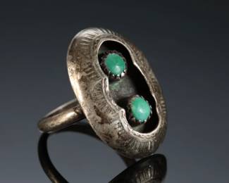Vintage Navajo Snake Eye Turquoise Shadowbox Ring Native American Jewelry
