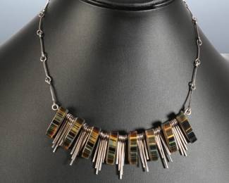 Heavy Brutalist Silver & Tiger’s Eye Necklace