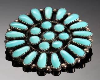 Zuni Sterling Silver & Turquoise Brooch Pin Pendant SIGNED Native American Jewelry