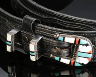 Zuni Celestine & Elizabeth Cooche Multi-Stone Inlay Ranger Set Belt & Buckle Native American