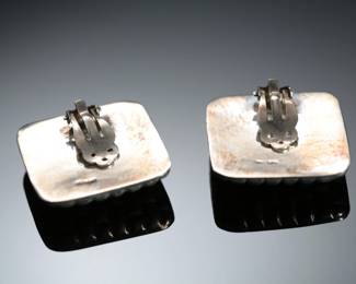 Vintage Mexican Sterling Silver Puffy Brick Lay Clip-On Earrings