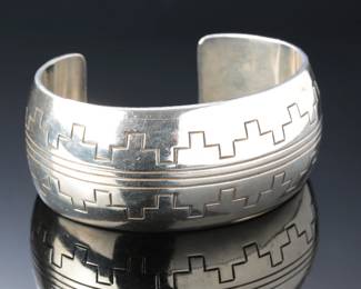 Navajo Allison S. Lee Sterling Silver Overlay Cuff Bracelet SZ: 6.25 Native American Jewelry Snowhawk
