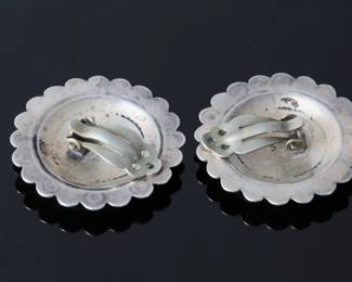 Navajo Sterling Silver Hand Stamped Concho Clip On Earrings Signed Native American Jewelry