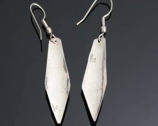 Navajo Sterling Silver & Turquoise Hand Stamped Drop Earrings