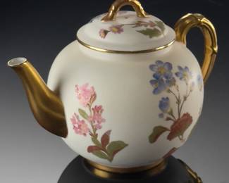 Antique Royal Worcester Teapot Blush Ivory Floral Gold Design