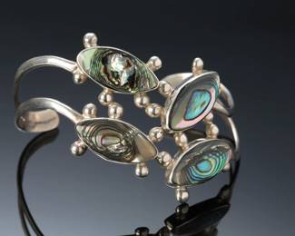 Daniela Taxco 950 Sterling Silver & Abalone Cuff Bracelet Mexican Jewelry