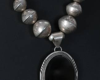 Vintage Navajo Silver Pearls & Black Onyx Necklace Native American Jewelry
