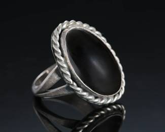 Vintage Native American Black Onyx & Silver Ring Native American Jewelry